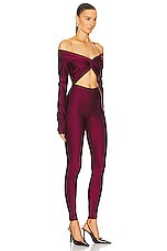 The Andamane Kendall Off-shoulder Jumpsuit in Ruby, view 2, click to view large image.