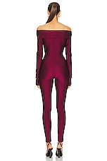 The Andamane Kendall Off-shoulder Jumpsuit in Ruby, view 3, click to view large image.