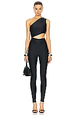 The Andamane Poppy One Shoulder Cut Out Jumpsuit in Black, view 1, click to view large image.