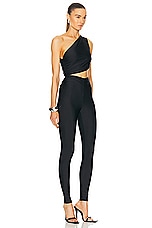 The Andamane Poppy One Shoulder Cut Out Jumpsuit in Black, view 2, click to view large image.
