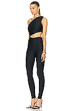 The Andamane Poppy One Shoulder Cut Out Jumpsuit in Black, view 3, click to view large image.