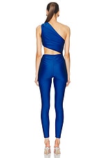 The Andamane Poppy One Shoulder Cut Out Jumpsuit in Cobalt, view 4, click to view large image.