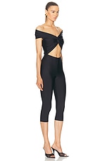 The Andamane Kendall Summer Off Shoulder Sleeveless Capri Jumpsuit in Black, view 2, click to view large image.