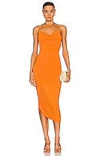 The Andamane Irina Draped Midi Dress in Orange, view 1, click to view large image.