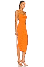 The Andamane Irina Draped Midi Dress in Orange, view 2, click to view large image.