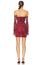 The Andamane Linda Mini Off Shoulder Dress in Red Animalier, view 3, click to view large image.