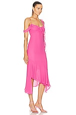 The Andamane Miranda Midi Ruffle Dress in Flamingo Pink, view 2, click to view large image.
