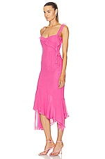 The Andamane Miranda Midi Ruffle Dress in Flamingo Pink, view 3, click to view large image.