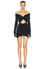 The Andamane Kendall Off Shoulder Mini Dress in Black, view 1, click to view large image.