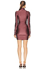 The Andamane Oleandra Turtleneck Draped Mini Dress in Mauve, view 3, click to view large image.