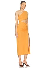 The Andamane Riri One Shoulder Cut Out Midi Dress in Amber, view 2, click to view large image.