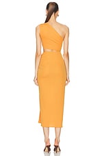 The Andamane Riri One Shoulder Cut Out Midi Dress in Amber, view 4, click to view large image.