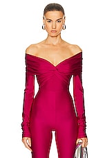 The Andamane Kendall Off Shoulder Bodysuit in Fuchsia, view 1, click to view large image.
