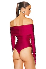 The Andamane Kendall Off Shoulder Bodysuit in Fuchsia, view 4, click to view large image.