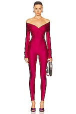 The Andamane Kendall Off Shoulder Bodysuit in Fuchsia, view 5, click to view large image.