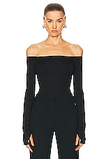 The Andamane Nadia Off Shoulder Bodysuit in Black, view 1, click to view large image.