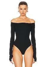 The Andamane Nadia Off Shoulder Bodysuit in Black, view 2, click to view large image.