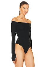 The Andamane Nadia Off Shoulder Bodysuit in Black, view 3, click to view large image.