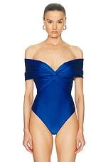 The Andamane Kendall Summer Off Shoulder Sleeveless Bodysuit in Cobalt, view 2, click to view large image.