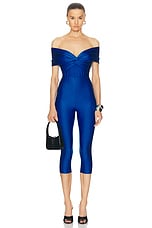 The Andamane Kendall Summer Off Shoulder Sleeveless Bodysuit in Cobalt, view 5, click to view large image.