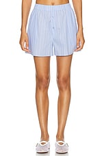 The Andamane Georgiana Oversized Shirt &amp; Boyfriend Boxer Short Set in Light Blue & White, view 4, click to view large image.
