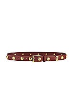 AUREUM Studded Belt in Red & Gold, view 1, click to view large image.