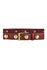 AUREUM Studded Belt in Red & Gold, view 2, click to view large image.