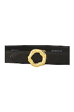 AUREUM Black &amp; Gold Motif Belt in Black, view 2, click to view large image.