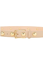 AUREUM Studded Belt in Beige & Gold, view 2, click to view large image.