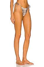 AEXAE Tyra Tie Side Bikini Bottom in Snakeskin, view 2, click to view large image.