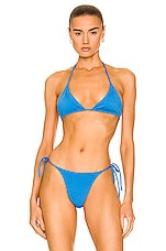 AEXAE Tyra Tie Neck Bikini Top in Ibiza Blue, view 1, click to view large image.