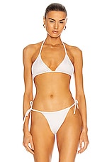 AEXAE Tyra Tie Neck Bikini Top in White, view 1, click to view large image.
