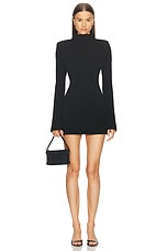 AEXAE Wool Contoured Turtleneck Long Sleeve Mini Dress in Black, view 1, click to view large image.