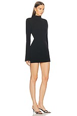 AEXAE Wool Contoured Turtleneck Long Sleeve Mini Dress in Black, view 2, click to view large image.