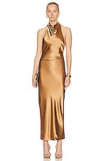 AEXAE Silk Maxi Dress in Light Brown, view 2, click to view large image.