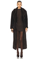 AEXAE Faux Fur Long Line Belted Coat in Brown | FWRD
