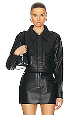 AEXAE Leather Cropped Jacket in Black, view 1, click to view large image.