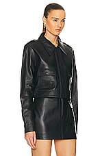 AEXAE Leather Cropped Jacket in Black, view 2, click to view large image.