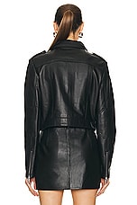 AEXAE Leather Cropped Jacket in Black, view 3, click to view large image.