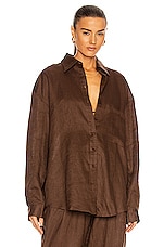 AEXAE Linen Woven Shirt in Brown, view 2, click to view large image.