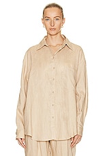 AEXAE Linen Woven Shirt in Beige, view 2, click to view large image.