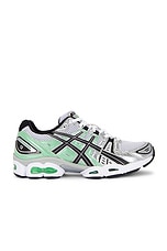 Asics Gel-Nimbus 9 in White & Bamboo, view 1, click to view large image.