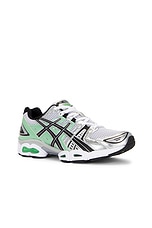 Asics Gel-Nimbus 9 in White & Bamboo, view 2, click to view large image.