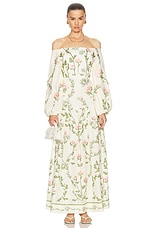 Agua by Agua Bendita Senlis Maxi Dress in Ivory, Green, & Pink, view 1, click to view large image.