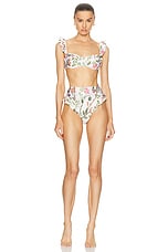 Agua by Agua Bendita Jengibre Bikini Bottom in Ivory, Green, & Pink, view 4, click to view large image.