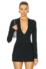 AGOLDE Zena Deep V Bodysuit in Black, view 1, click to view large image.