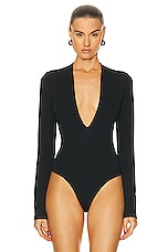 AGOLDE Zena Deep V Bodysuit in Black, view 2, click to view large image.