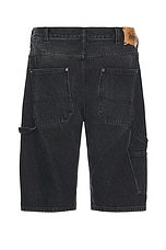 Aries Colourblocked Denim Carpenter Short in Black & Blue, view 2, click to view large image.