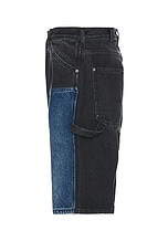 Aries Colourblocked Denim Carpenter Short in Black & Blue, view 4, click to view large image.