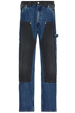 Aries Colourblocked Denim Carpenter Jean in Black & Blue, view 1, click to view large image.